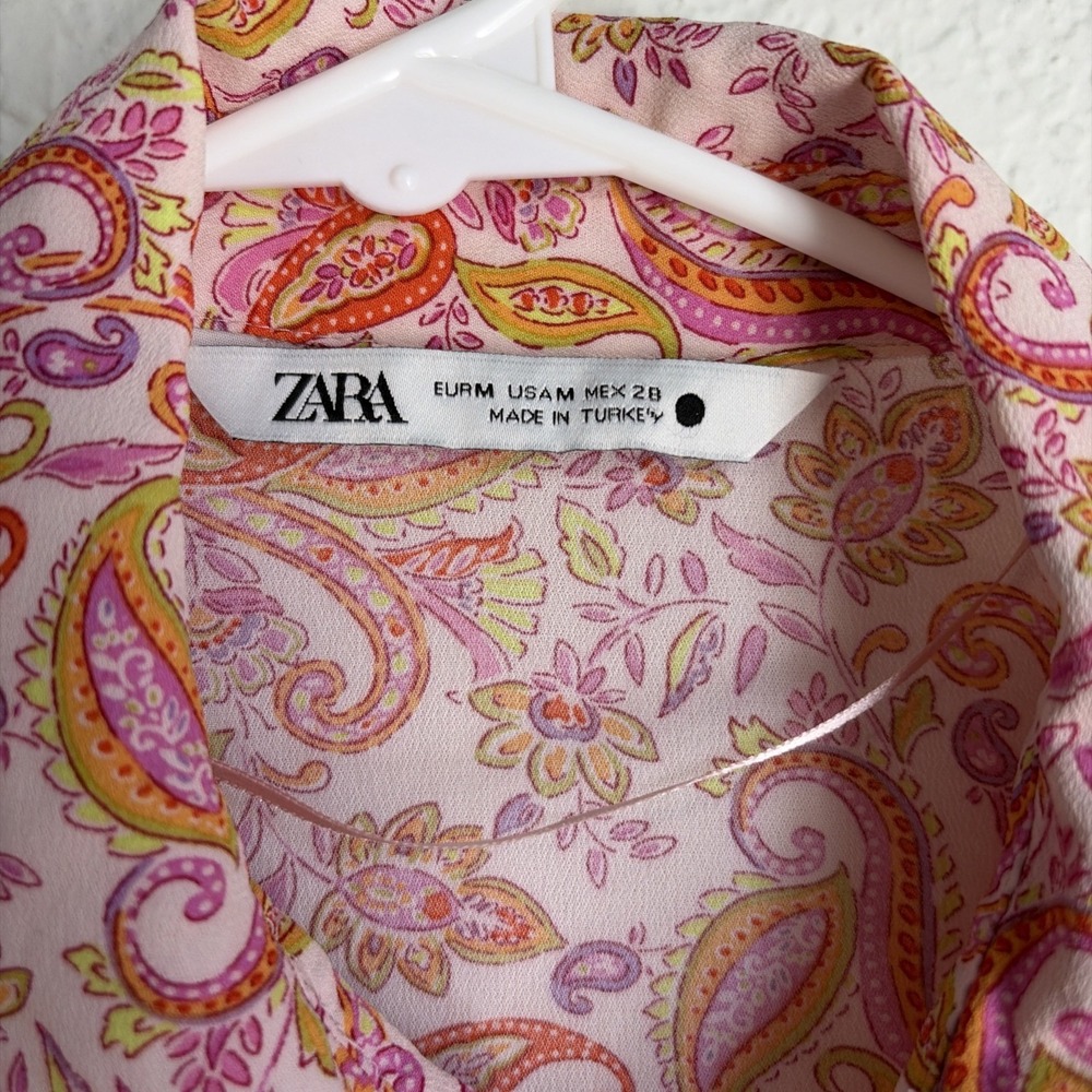 ZARA Workwear Paisley Lightweight Button Down Shirt Women's Medium Runs Small - Picture 2 of 7